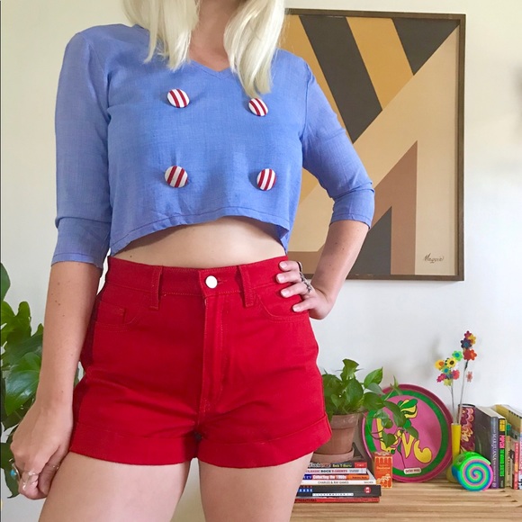 Vintage Tops - Vintage 50s 60s chambray nautical crop top XS/S